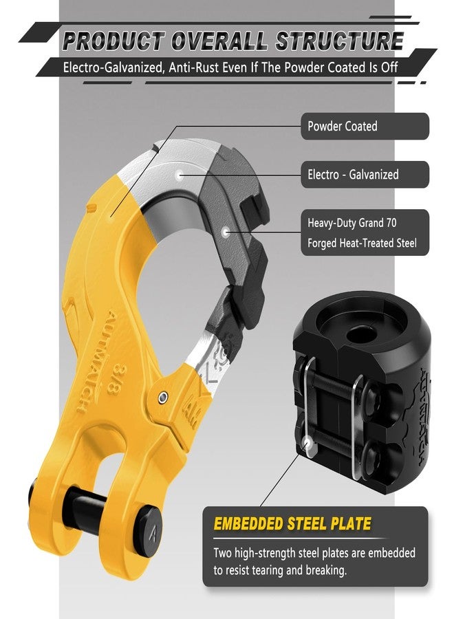 AUTMATCH Winch Hook 3/8" - Clevis Slip Hook with Safety Latch & Winch Cable Hook Stopper, Grade 70 Forged Steel Max 39,600Lbs Work for Winch Rope, ATV, UTV, Off Road Vehicle, Yellow - Image 3
